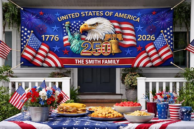 Personalized 250 Years of Freedom USA Banner 1776-2026, Patriotic American - Image 5