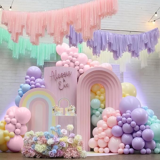 Pastel Balloons, Baby Pink Blue Purple Yellow and Teal Rainbow Confetti Balloon - Image 3