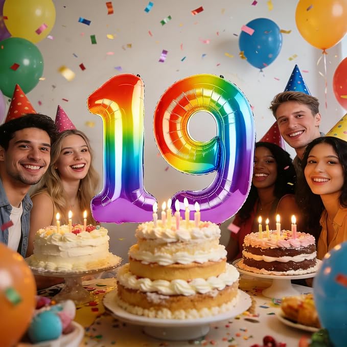 40 Inch Number 19 Balloons for 19th Birthday Party Decorations, 0-100 Rainbow - Image 2