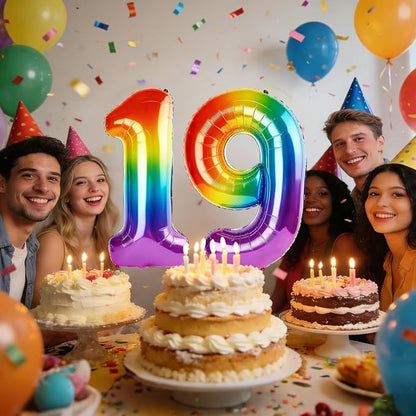 40 Inch Number 19 Balloons for 19th Birthday Party Decorations, 0-100 Rainbow - Image 2