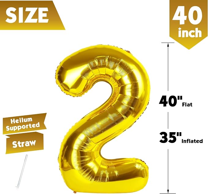 40 Inch Gold Number 2 Balloon Birthday Party Decorations - Image 5