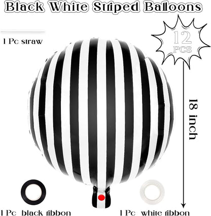 12 Pcs Black and White Striped Balloons, 18 Inch Halloween Foil Balloon - Image 2