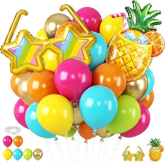 Tropical Balloons, Sunglasses Pineapple Foil Balloons, 12 Inch Teal Metallic by BIAPIAN