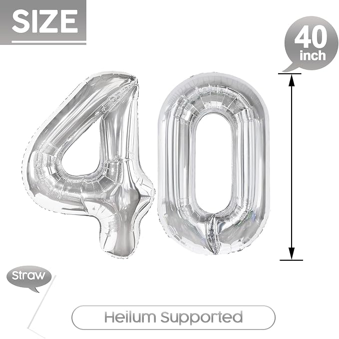 40 Balloon - Silver Birthday Number Balloons, 40 Inch Decorations Men Women | - Image 5