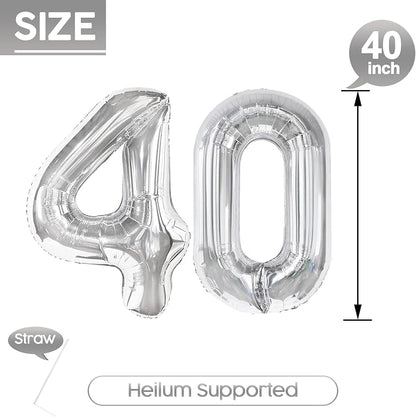 40 Balloon - Silver Birthday Number Balloons, 40 Inch Decorations Men Women | - Image 5
