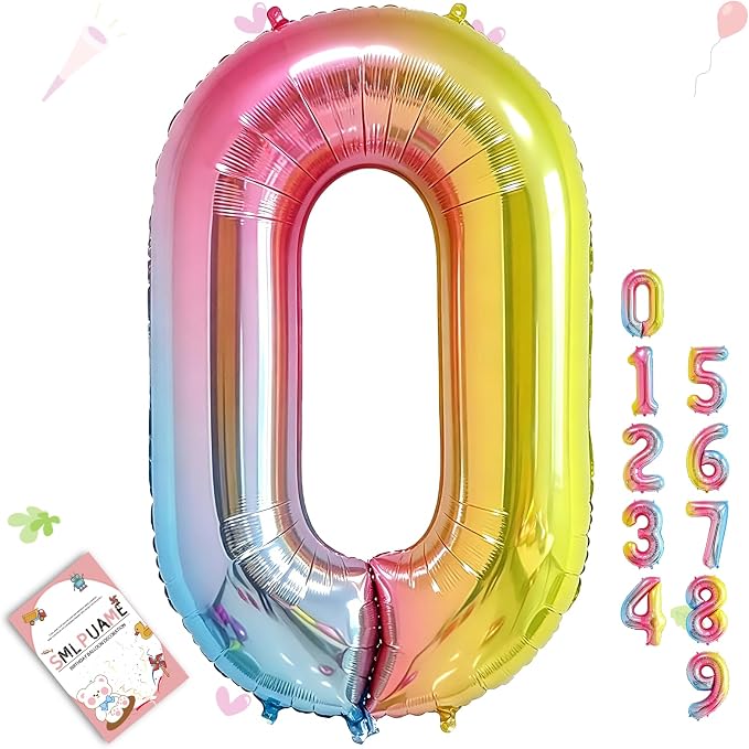 40 Inch Number Balloons 0-9 Rainbow Gradient Large Number 0 Balloons, Digital by Smlpuame