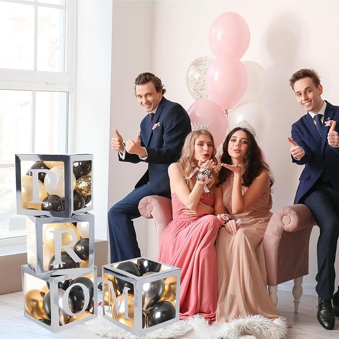 4 Pcs Prom Boxes with Letters 11.8 x 11.8 x 11.8 Inch Clear Balloon Boxes - Image 5