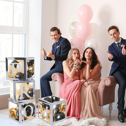 4 Pcs Prom Boxes with Letters 11.8 x 11.8 x 11.8 Inch Clear Balloon Boxes - Image 5