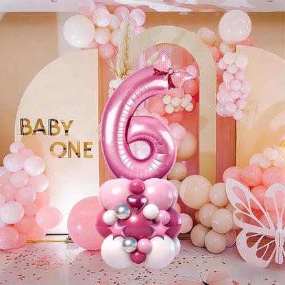 40 Inch Pink Number 6 Balloon Tower Set, Pastel Number Six Foil Balloon - Image 6