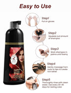 Wine Red Hair Dye Shampoo 3 in 1, Natural Hair Dye to Cover Gray Hair, 400 ML