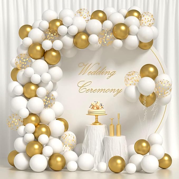 EMART White and Gold Balloons 12 Inch 60pcs, Latex Balloons - Image 2