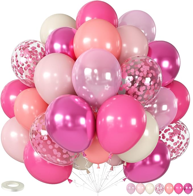 Shades of Pink Balloons 12 Inch, Hot Pearl Light Pastel Baby Dark Bright Pink by KAINSY