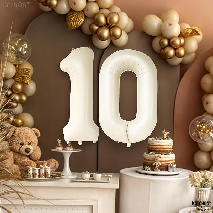 KatchOn Cream 10 Balloon Number 40 Inch, 10th Birthday Decorations | 10th - Image 6