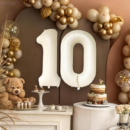 KatchOn Cream 10 Balloon Number 40 Inch, 10th Birthday Decorations | 10th - Image 6