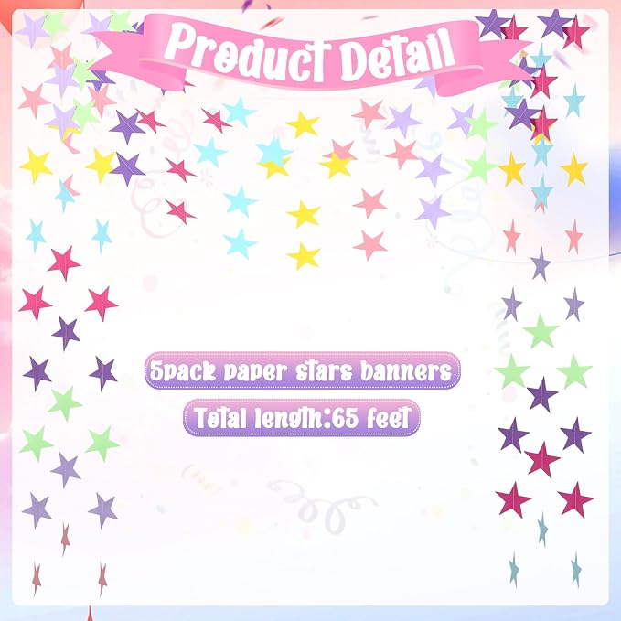 Spakon 65 Feet Glitter Star Paper Garland Banner Hanging Decoration Star - Image 2
