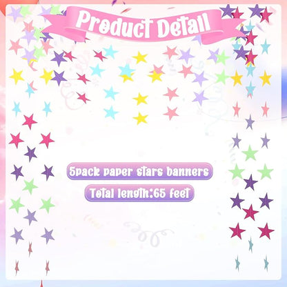 Spakon 65 Feet Glitter Star Paper Garland Banner Hanging Decoration Star - Image 2