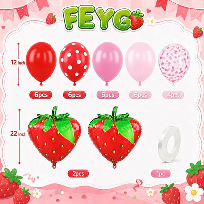Strawberry Balloons for Sweet Party Decor | 12 Inch Red Pink Strawberry Printed - Image 2