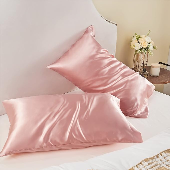 BEDELITE Satin Pillowcase for Hair and Skin, Super Soft and Cooling Similar to Silk Pillow Cases 2 Pack with Envelope Closure, Gift for Women Men(20"x30" Queen Size, Rose Pink)