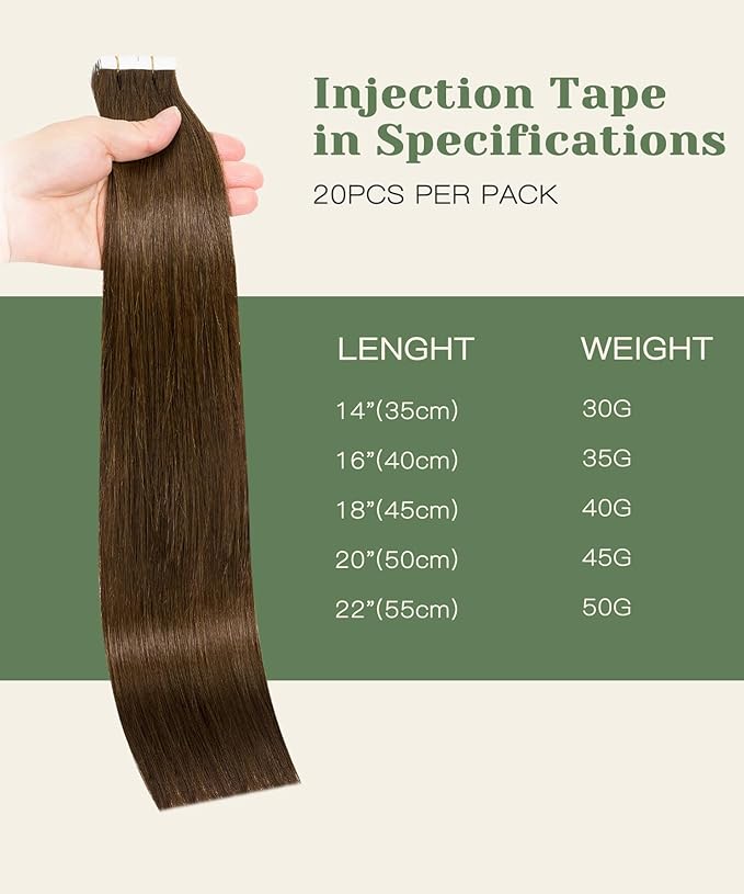 SURNEL Injected Seamless Tape in Hair Extensions 22 Inch #4 Chocolate Brown Invisible Tape in Extensions 20 Pcs 50g(#4,22)