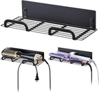 Straighteners Holder Wall Mounted Metal Hair Dryer Holder for Curling Wands Accessories Adhesive Curling Iron Holder Hair Tool Organizer for Vanity Bathroom Barber Shops (Black)