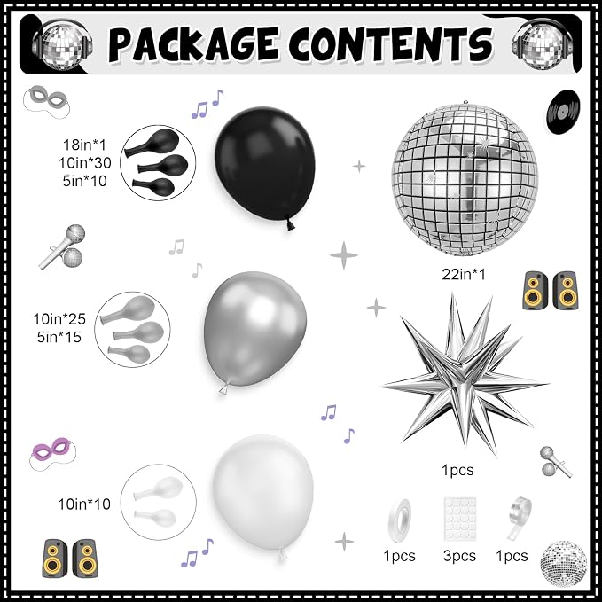 Black Silver Disco Ball Balloons Arch Kit, - Image 2
