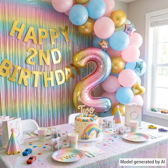 Rainbow Ombre Number 2 Balloon 40 Inch, Pastel Foil - Image 6