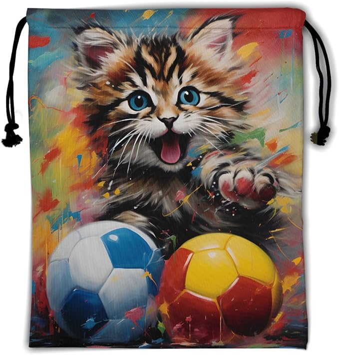 Cute Cat Gymnastics Grip Bag Watercolor Football Drawstring Bag Shoes Gym by Giwawa
