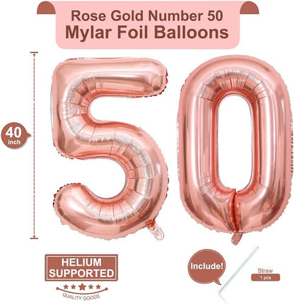 40 Inch Rose Gold 50 Number Balloons Giant Jumbo Huge 50 Foil Mylar Helium - Image 2