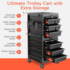 TASALON Professional Salon Trolley Cart, 6 Drawers with Dividers, Lockable Storage,Versatile Salon Cart for Hair Stylist, Hair Tool Holders, Black