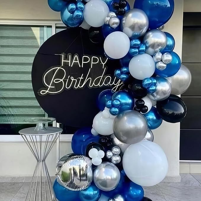 Blue Silver Balloons, Pearl Navy Balloon Metallic Light Blue and Silver Balloons - Image 4