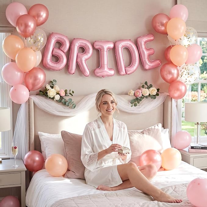BRIDE Balloons Bachelorette Party Decorations, 16 Inch Pearl Pink Bride Letter - Image 4