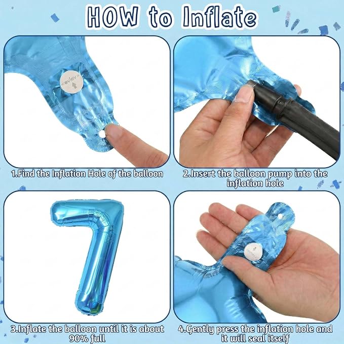 Light Blue Number 7 Balloon 40 Inch, Foil Numeral Sharp Lucky 7 Celebration | - Image 5