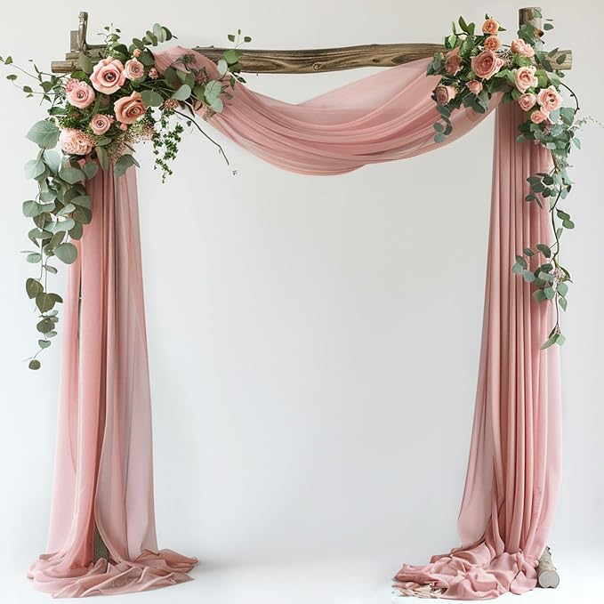 Wedding Arch Draping Fabric Backdrop Drapes 28.7"x 20FT, Dusty Rose | Sheer by Wokceer