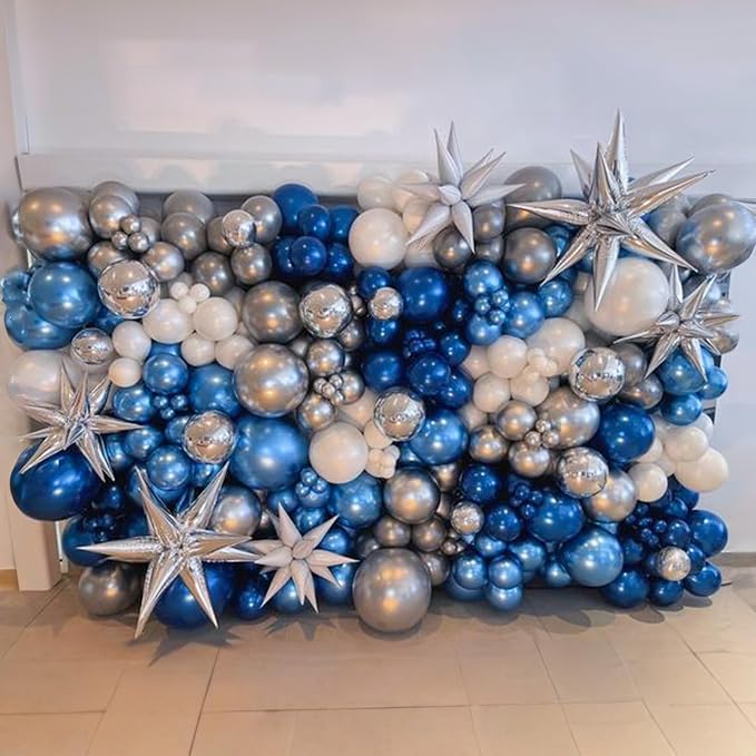 Blue White Silver Balloon Arch Kit - Image 5