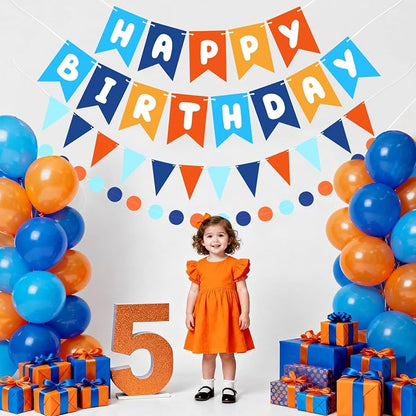 Blue & Orange Happy Birthday Banner, Happy Birthday Decorations Hanging - Image 3
