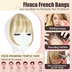 Clip in Bangs, Synthetic Wispy Bangs Hair Clip, Light Blonde Mix Bleach Blonde Fake Bangs Fringe with Temples Hairpieces for Women Natural Curved Hair Extensions for Daily Wear