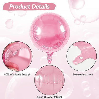 20PCS Round Shaped Balloons, 18 Inch Round Foil Balloon, Hot Light Pink Rose - Image 3