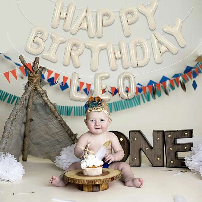 TONIFUL 65 Pcs Personalized Name Letter A-Z Balloons 16 Inch Cream White Happy - Image 5