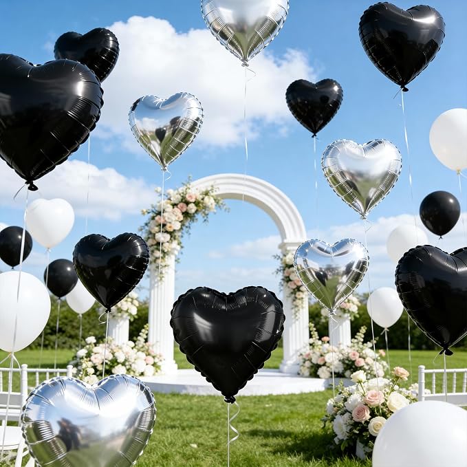 Black Silver Heart Balloons - Image 7