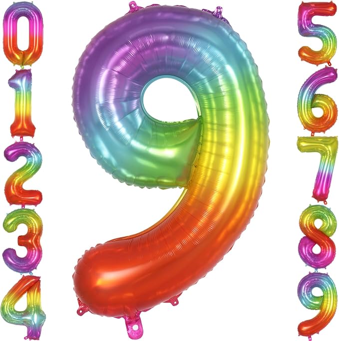 Rainbow Number 9 Balloon 40 Inch, Big Large Foil Mylar Balloon, Gradient by AIQINHU