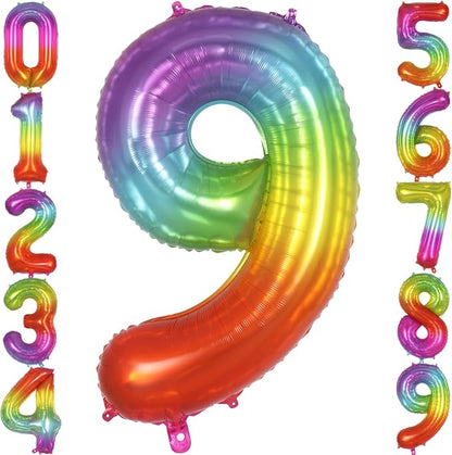 Rainbow Number 9 Balloon 40 Inch, Big Large Foil Mylar Balloon, Gradient by AIQINHU