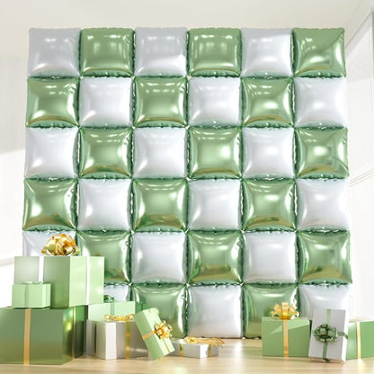 36pcs Sage Green & White Square Foil Balloons by ZizasAry