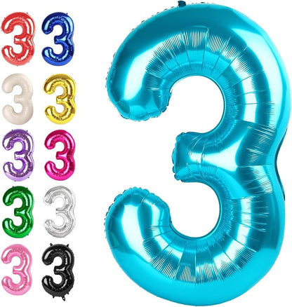 Blue Number 3 Balloon 40 inch, Balloon numbers party supplies, deco photo shoot by Upgesy