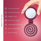 Mini Detangler Travel Hair Brush with Mirror, Makaron Hair Brushes for Women, Men and Kids, Unique 3D Flexible Design for All Hair Types, Styling Accessory, Travel Essentials for Women (DARK DAMSON)