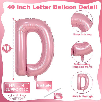 Pastel Pink D Letter Balloon, 40 Inch Giant Light Pink Mylar Foil Letter D - Image 2