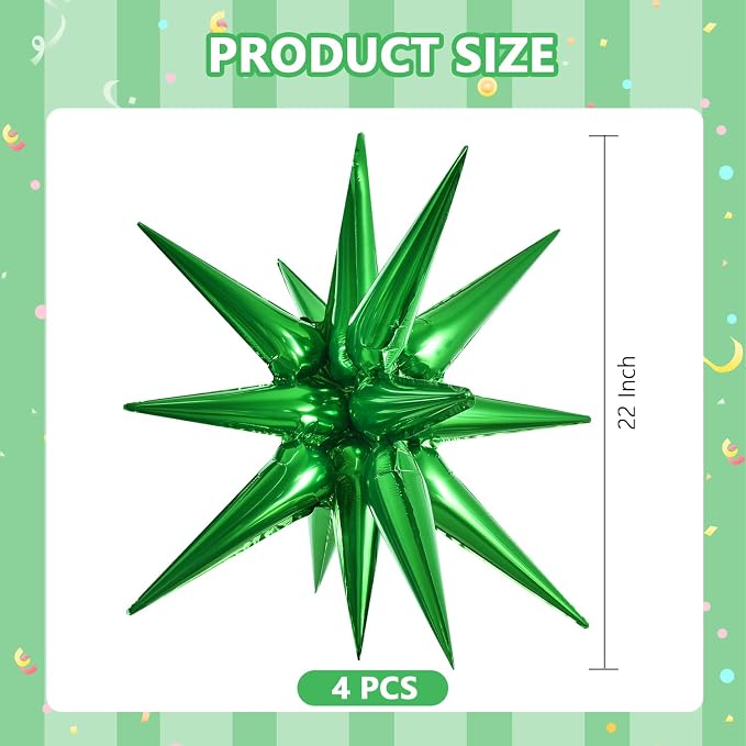 TONIFUL 4 Pcs Explosion Star Balloons Green Foil Balloon Party Decorations | 22 - Image 2