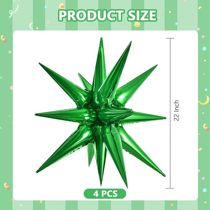 TONIFUL 4 Pcs Explosion Star Balloons Green Foil Balloon Party Decorations | 22 - Image 2