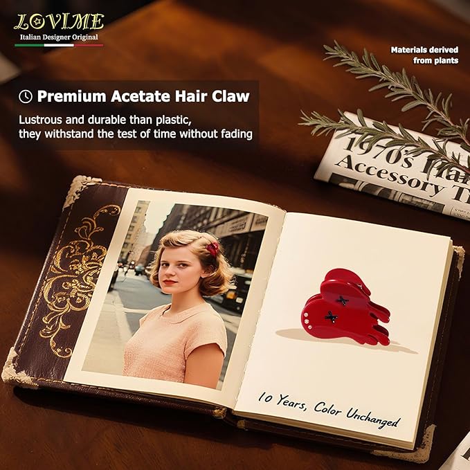 Italian Designed Original Mini Hair Claw Clips for Women - Red Bloody Heart, Handmade Cute Gothic Spooky Hair Accessories, Nonslip, Plant-Based Acetate, Gift Boxed
