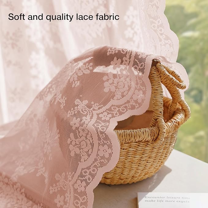 Anmao Vintage Lace Curtains 84 Inches Long 2 Panels Set, Romantic Elegant Light - Image 4