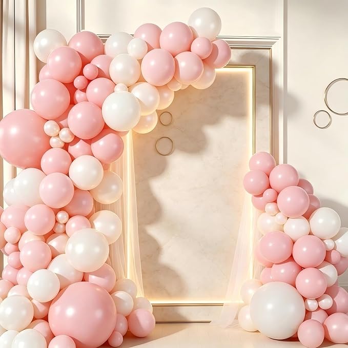 Pink White Balloon Garland Arch Kit 160Pcs Pink White Latex Balloons - Image 5